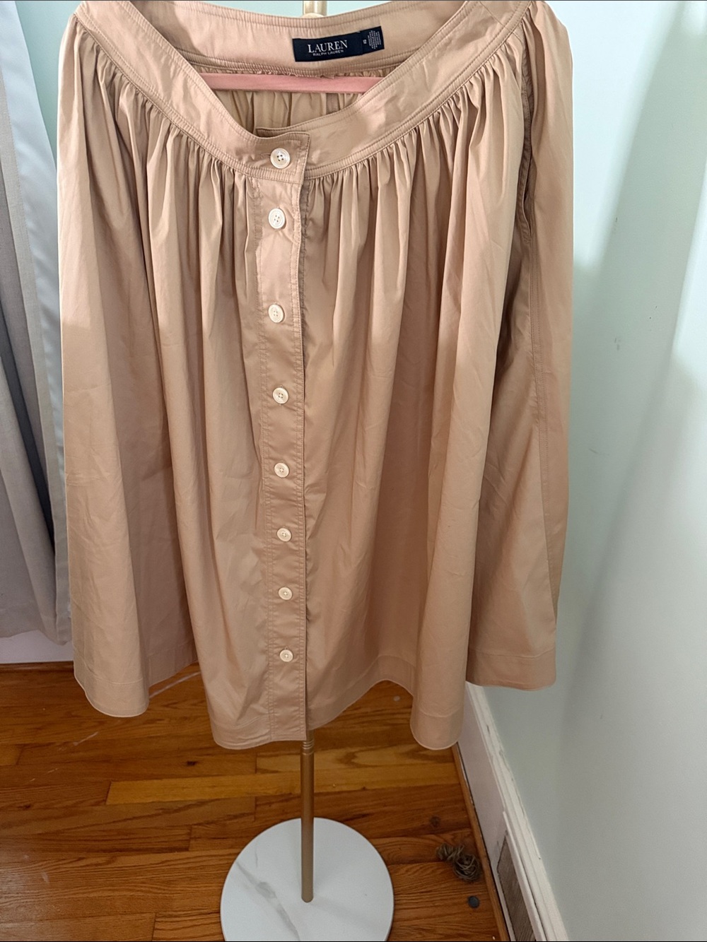 Lauren Ralph Lauren Tan Button-Front Gathered Skirt